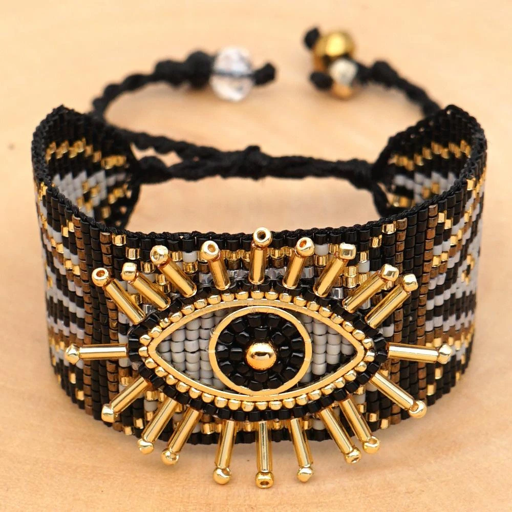 Miyuki Mizhu Handwoven Wide Female Bracelet Evil Eye Turkish Evil Eye Jewelry 3 Miyuki Mizhu Handwoven Wide Female Bracelet Evil Eye Turkish Evil Eye Jewelry - Image 3