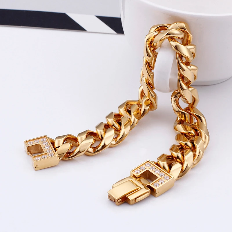 Korean Style New Stainless Steel Bracelet 18K Real Gold Fashion Personality Diamond-Embedded Titanium Steel Bracelet One-Piece Delivery 4 Korean Style New Stainless Steel Bracelet 18K Real Gold Fashion Personality Diamond-Embedded Titanium Steel Bracelet One-Piece Delivery - Image 4