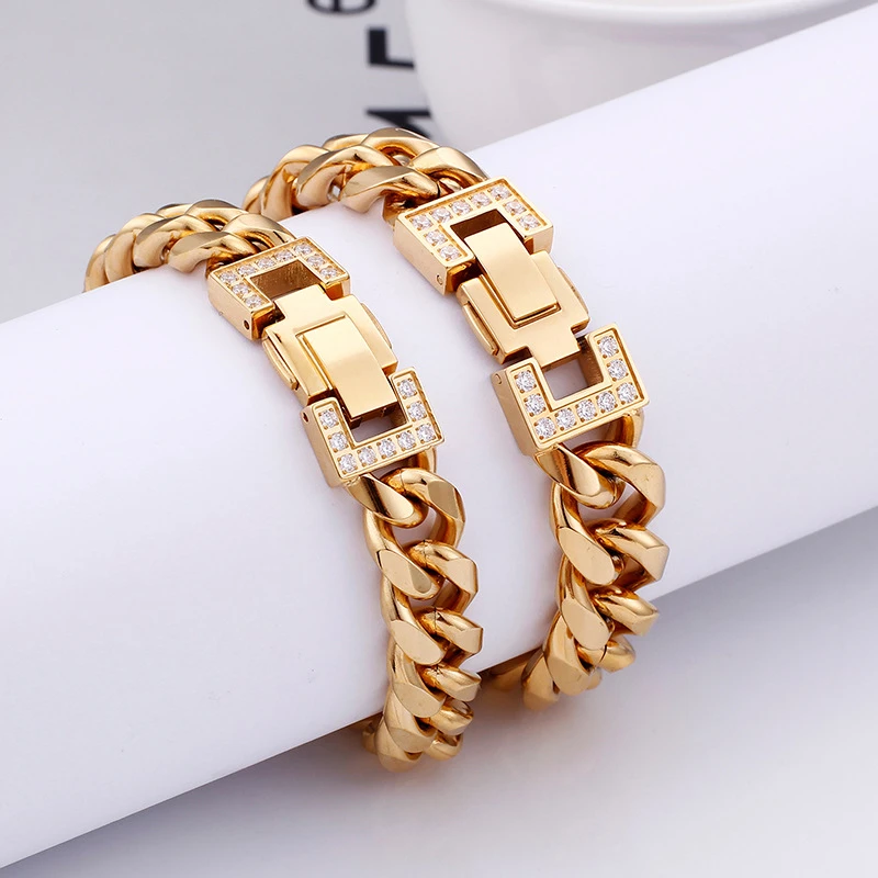 Korean Style New Stainless Steel Bracelet 18K Real Gold Fashion Personality Diamond-Embedded Titanium Steel Bracelet One-Piece Delivery 5 Korean Style New Stainless Steel Bracelet 18K Real Gold Fashion Personality Diamond-Embedded Titanium Steel Bracelet One-Piece Delivery - Image 5