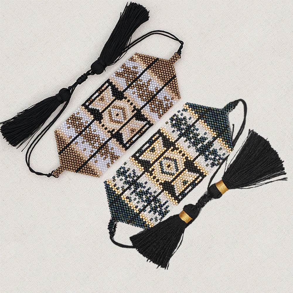 Beadbutton Factory Wholesale Miyuki Handmade Classic Rhombus Bohemian Retro Ethnic Style Wide Bracelet 2 Beadbutton Factory Wholesale Miyuki Handmade Classic Rhombus Bohemian Retro Ethnic Style Wide Bracelet - Image 2