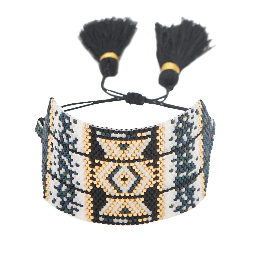 Beadbutton Factory Wholesale Miyuki Handmade Classic Rhombus Bohemian Retro Ethnic Style Wide Bracelet 3 Beadbutton Factory Wholesale Miyuki Handmade Classic Rhombus Bohemian Retro Ethnic Style Wide Bracelet - Image 3