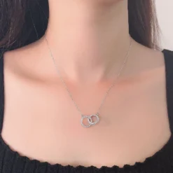 Korean Female Design Full Diamond Double Ring Pendant S925 Silver Necklace Wholesale -Deals Glis Jewel Store 1458278497779847168