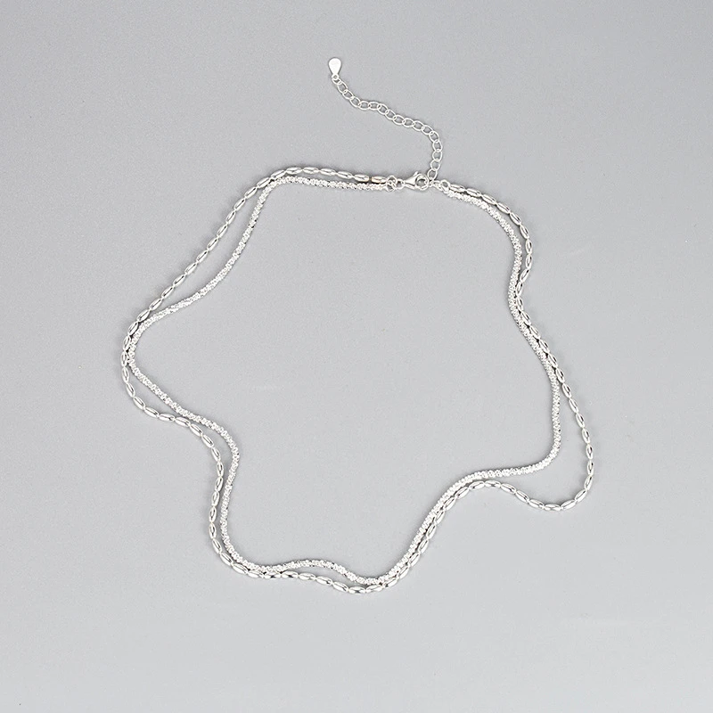 Fashion S925 Sterling Silver Double Layer Starry Rice Necklace Wholesale 3 Fashion S925 Sterling Silver Double Layer Starry Rice Necklace Wholesale - Image 3