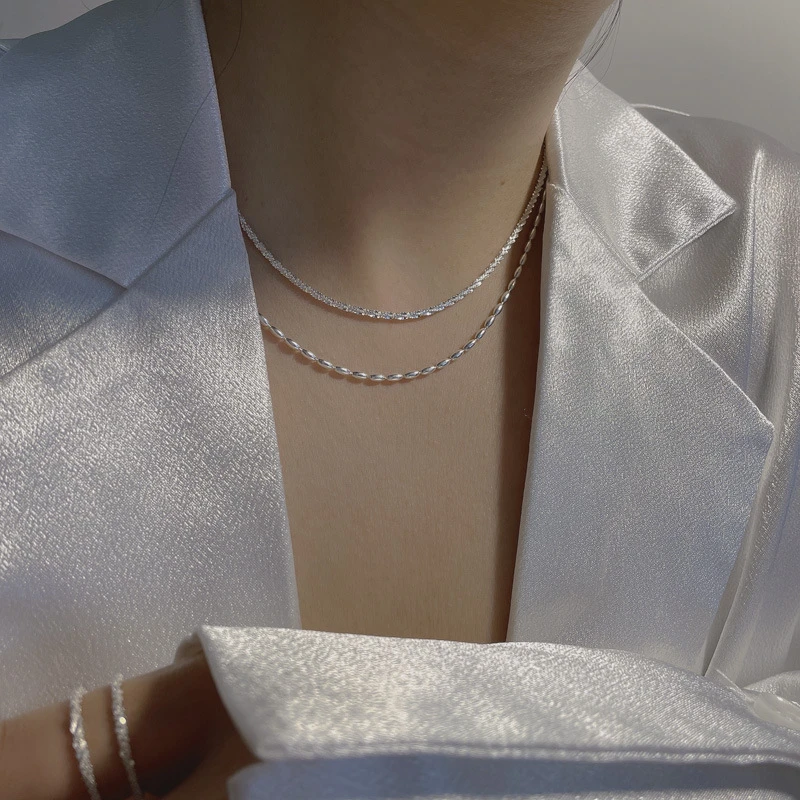 Fashion S925 Sterling Silver Double Layer Starry Rice Necklace Wholesale 4 Fashion S925 Sterling Silver Double Layer Starry Rice Necklace Wholesale - Image 4