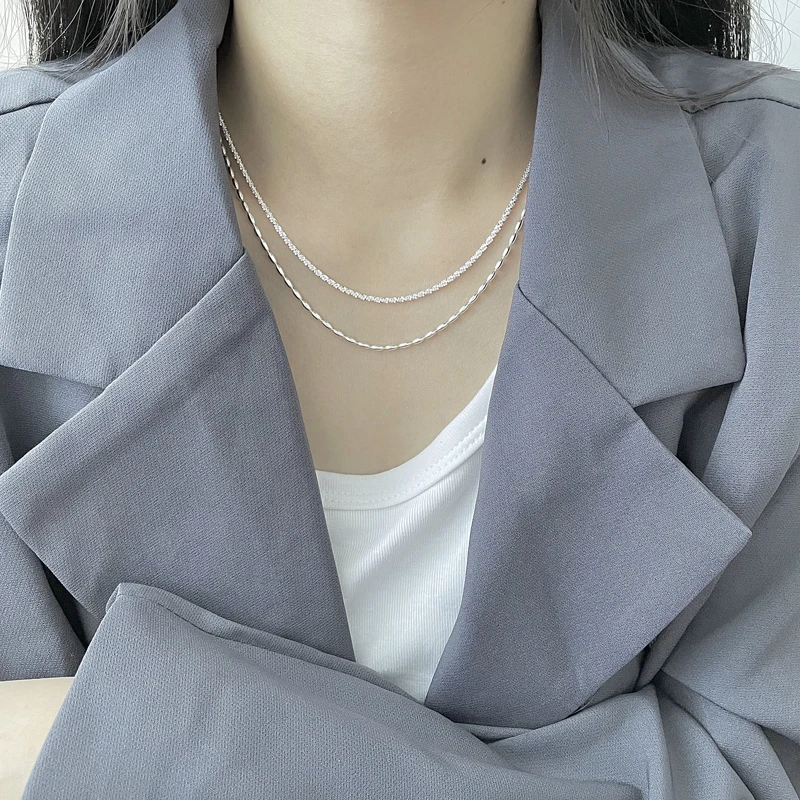 Fashion S925 Sterling Silver Double Layer Starry Rice Necklace Wholesale 5 Fashion S925 Sterling Silver Double Layer Starry Rice Necklace Wholesale - Image 5