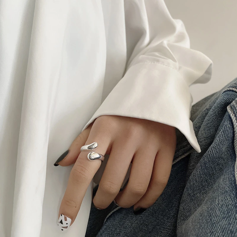 Korea 925 Sterling Silver Drop Ring Female Open Ring Creative Index Finger Ring 5 Korea 925 Sterling Silver Drop Ring Female Open Ring Creative Index Finger Ring - Image 5