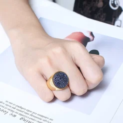 Weidecatur New European And American Fashion Classy Round Crystal Bud Stainless Steel Women's Gold Multi-Color Ring -Deals Glis Jewel Store 1458626688224202752