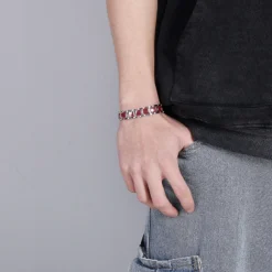 Korean Fashion Magnet Bracelet European And American Men's Titanium Steel Bracelet Stainless Steel Personalized Red Ceramic Strap Bracelet -Deals Glis Jewel Store 1460439475451727872