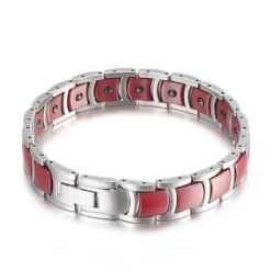 Korean Fashion Magnet Bracelet European And American Men's Titanium Steel Bracelet Stainless Steel Personalized Red Ceramic Strap Bracelet