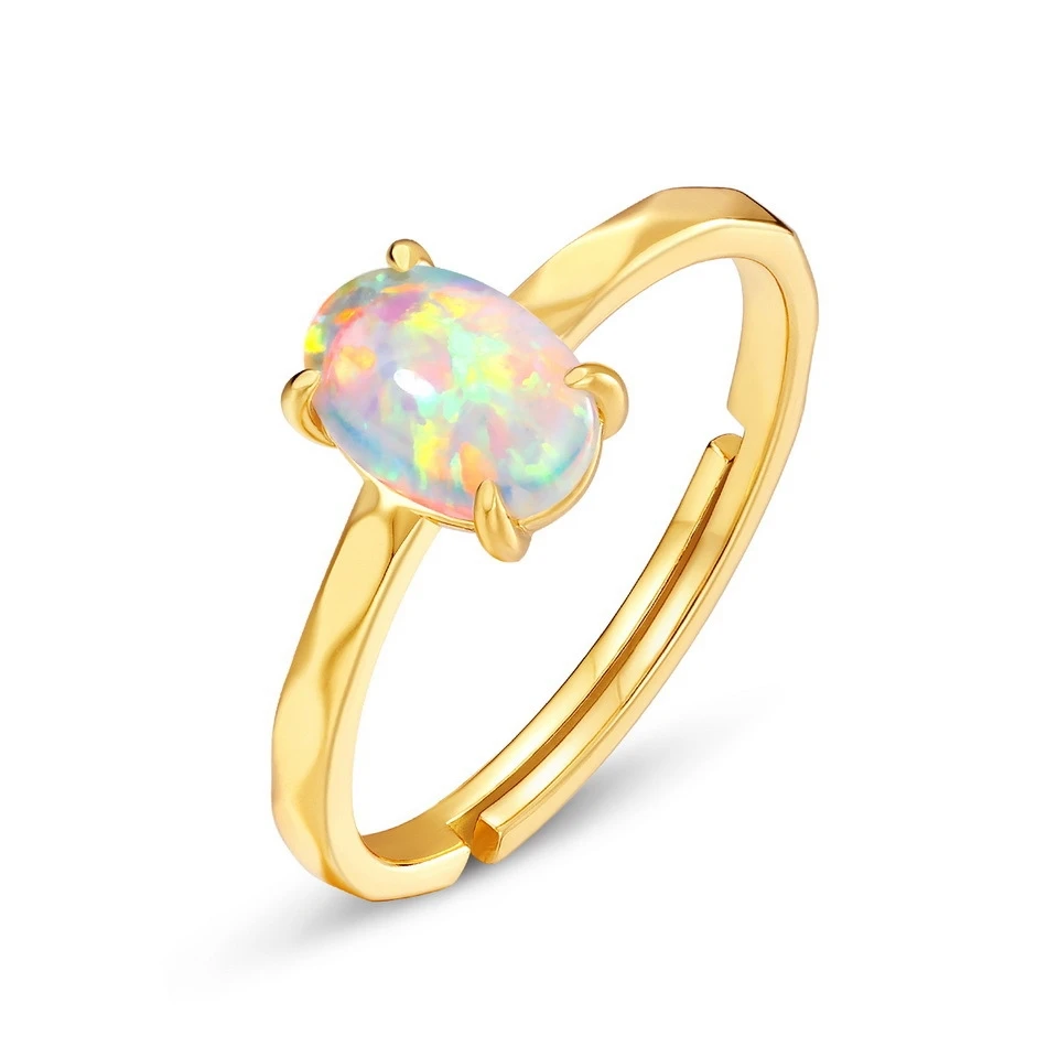 Synthetic Opal Simple 925 Silver Gold-plated Female Geometric 10k Gold Ring 2 Synthetic Opal Simple 925 Silver Gold-plated Female Geometric 10k Gold Ring - Image 2
