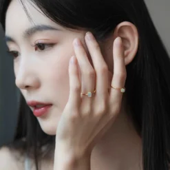 Synthetic Opal Simple 925 Silver Gold-plated Female Geometric 10k Gold Ring 9 Synthetic Opal Simple 925 Silver Gold-plated Female Geometric 10k Gold Ring -Deals Glis Jewel Store 1503913524957679616