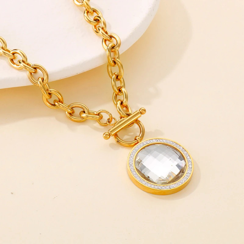 Fashion Inlay Rhinestone Glass Stone Stainless Steel Necklace Bracelet Ear Studs Three-Piece Set 3 Fashion Inlay Rhinestone Glass Stone Stainless Steel Necklace Bracelet Ear Studs Three-Piece Set - Image 3