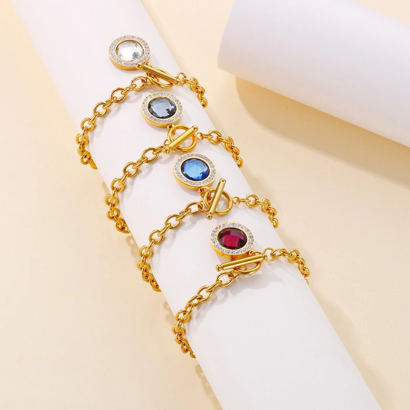 Fashion Inlay Rhinestone Glass Stone Stainless Steel Necklace Bracelet Ear Studs Three-Piece Set 6 Fashion Inlay Rhinestone Glass Stone Stainless Steel Necklace Bracelet Ear Studs Three-Piece Set - Image 6