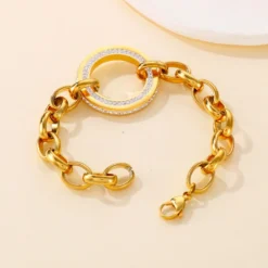 Fashion Thick Chain Round Hollow Full Rhinestone Necklace Bracelet Earrings Titanium Ornament Three-Piece Set -Deals Glis Jewel Store 1524641119315562496