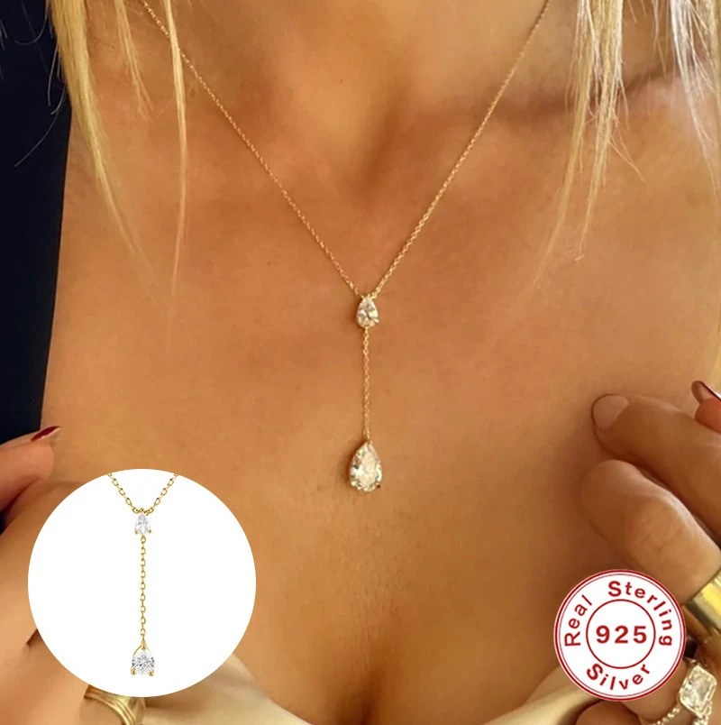 Fashion Solid Color Sterling Silver Necklace Chain Inlay Zircon 925 Silver Necklaces 3 Fashion Solid Color Sterling Silver Necklace Chain Inlay Zircon 925 Silver Necklaces - Image 3