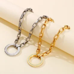 Fashion Circle Stainless Steel Artificial Rhinestones Bracelets Necklace 2 Pieces 8 Fashion Circle Stainless Steel Artificial Rhinestones Bracelets Necklace 2 Pieces -Deals Glis Jewel Store 1541593185439059968