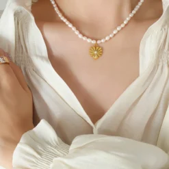 French Style Heart Shape Titanium Steel Pendant Necklace Pearl Gold Plated Stainless Steel Necklaces -Deals Glis Jewel Store 1551476533070270464