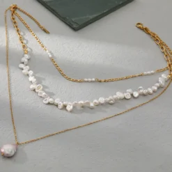 Fashion Irregular Stainless Steel Layered Necklaces Pearl Stainless Steel Necklaces 1 Piece -Deals Glis Jewel Store 1565186703830945792