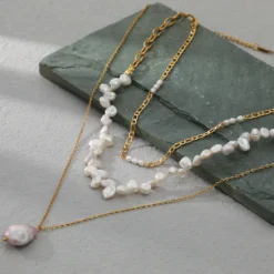 Fashion Irregular Stainless Steel Layered Necklaces Pearl Stainless Steel Necklaces 1 Piece -Deals Glis Jewel Store 1565186705391226880 1