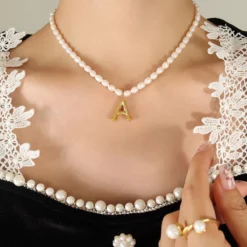 Simple Style Letter Titanium Steel Pearl Plating Pendant Necklace -Deals Glis Jewel Store 1569157947630686208