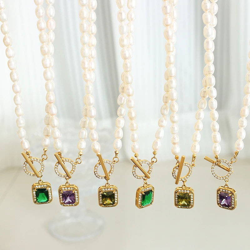 Simple Style Square Titanium Steel Pearl Plating Inlay Zircon Pendant Necklace 1 Piece