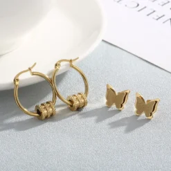 Fashion Solid Color Butterfly Titanium Steel Plating Rings Earrings Necklace 9 Fashion Solid Color Butterfly Titanium Steel Plating Rings Earrings Necklace -Deals Glis Jewel Store 1582909922406961152