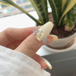 Elegant Square Sterling Silver Plating Inlay Zircon Rings 1 Piece -Deals Glis Jewel Store 1584391924603817984