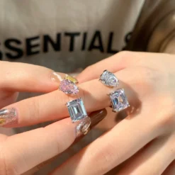 Fashion Square Water Droplets Sterling Silver Plating Inlay Zircon Open Ring 1 Piece -Deals Glis Jewel Store 1584392173401542656