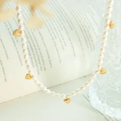 Fashion Heart Shape Titanium Steel Beaded Pearl Necklace 1 Piece -Deals Glis Jewel Store 1588791599549255680