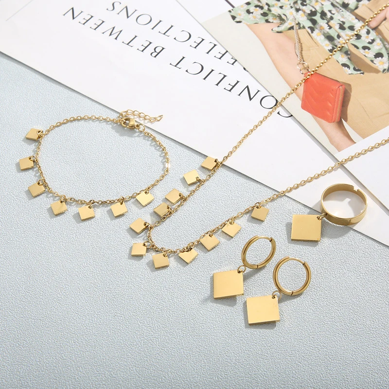 Casual Square Titanium Steel Plating Jewelry Set 1 Set 4 Casual Square Titanium Steel Plating Jewelry Set 1 Set - Image 4