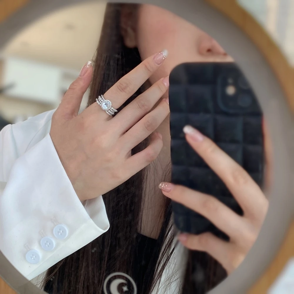 Fashion Oval Sterling Silver Inlay Zircon Rings 1 Piece 4 Fashion Oval Sterling Silver Inlay Zircon Rings 1 Piece - Image 4