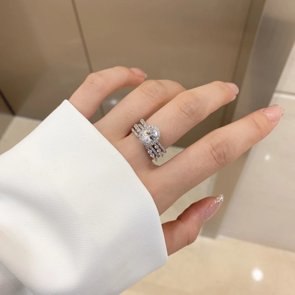 Fashion Oval Sterling Silver Inlay Zircon Rings 1 Piece 6 Fashion Oval Sterling Silver Inlay Zircon Rings 1 Piece - Image 6