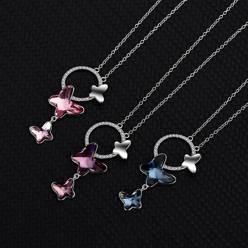 Fashion Butterfly Austrian Crystal Sterling Silver Necklace 1 Piece 3 Fashion Butterfly Austrian Crystal Sterling Silver Necklace 1 Piece - Image 3