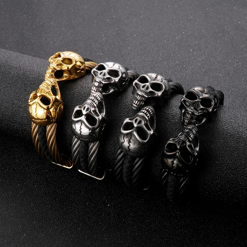 Punk Skull Stainless Steel Plating Bangle 1 Punk Skull Stainless Steel Plating Bangle
