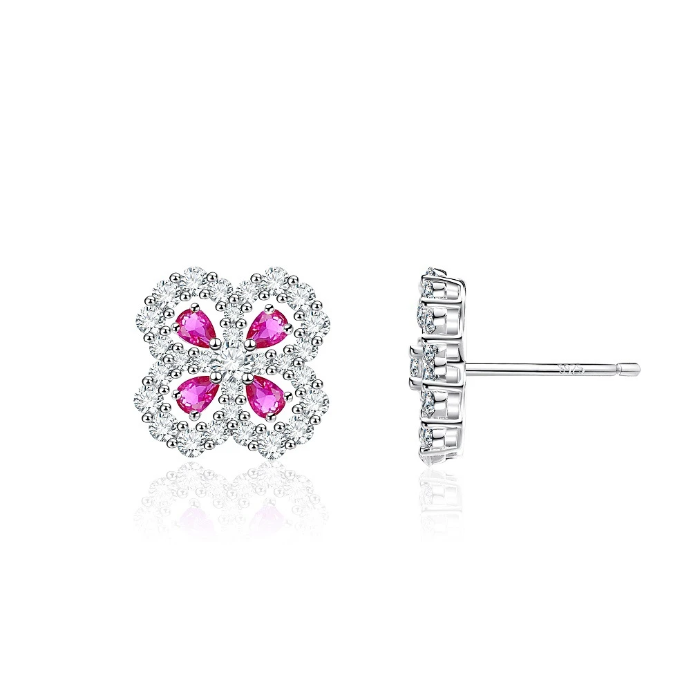 Elegant Four Leaf Clover Sterling Silver Plating Inlay Artificial Diamond Ear Studs 1 Pair 3 Elegant Four Leaf Clover Sterling Silver Plating Inlay Artificial Diamond Ear Studs 1 Pair - Image 3