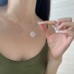 Fashion Four Leaf Clover Sterling Silver Plating Inlay Zircon Pendant Necklace 1 Piece -Deals Glis Jewel Store 1597782155822501888