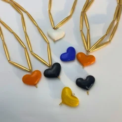 Fashion Heart Shape Glass Titanium Steel Plating Pendant Necklace 1 Piece -Deals Glis Jewel Store 1598151585219874816