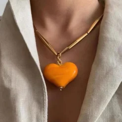 Fashion Heart Shape Glass Titanium Steel Plating Pendant Necklace 1 Piece -Deals Glis Jewel Store 1598151730040803328