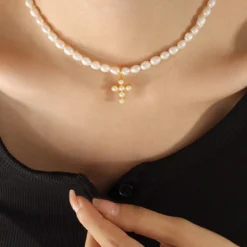 Elegant Cross Pearl Titanium Steel Plating Artificial Pearls Pendant Necklace -Deals Glis Jewel Store 1598564216359489536