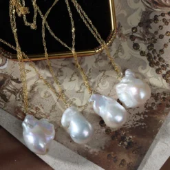 Retro Irregular Natural Freshwater Pearl Plating Pendant Necklace 1 Piece -Deals Glis Jewel Store 1602874342822252544