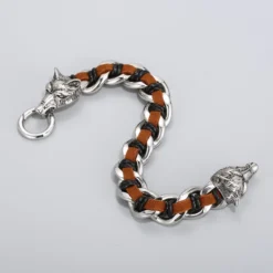 Fashion Animal Wolf Stainless Steel Leather Braid Bangle 1 Piece -Deals Glis Jewel Store 1603214929123479552