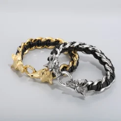 Fashion Animal Wolf Stainless Steel Leather Braid Bangle 1 Piece -Deals Glis Jewel Store 1603214930297884672