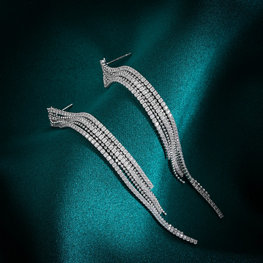 Fashion Tassel Sterling Silver Inlay Zircon Drop Earrings 1 Pair 1 Fashion Tassel Sterling Silver Inlay Zircon Drop Earrings 1 Pair