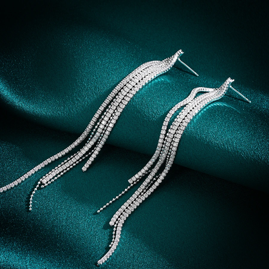 Fashion Tassel Sterling Silver Inlay Zircon Drop Earrings 1 Pair 4 Fashion Tassel Sterling Silver Inlay Zircon Drop Earrings 1 Pair - Image 4