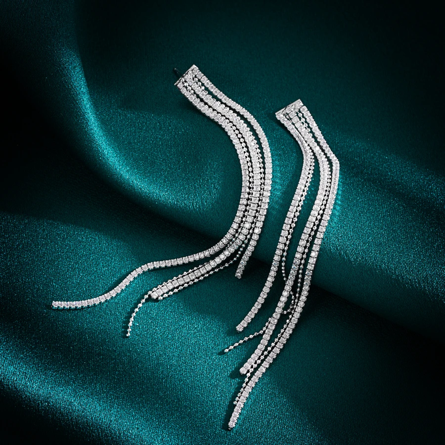 Fashion Tassel Sterling Silver Inlay Zircon Drop Earrings 1 Pair 5 Fashion Tassel Sterling Silver Inlay Zircon Drop Earrings 1 Pair - Image 5