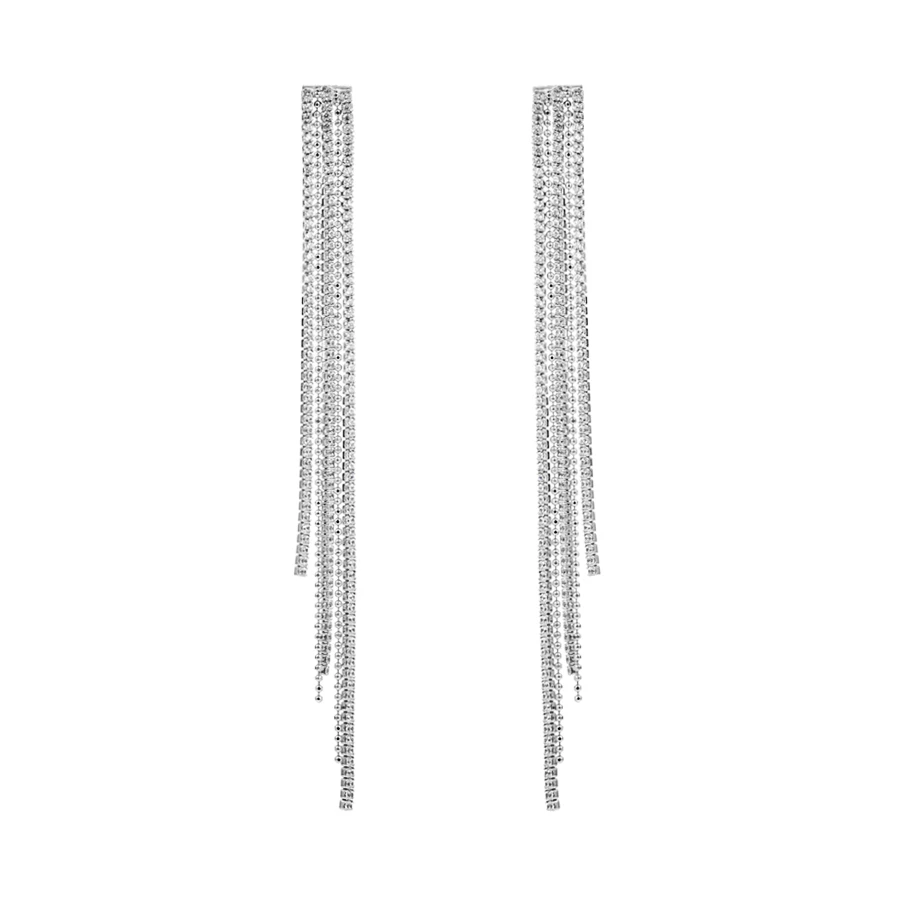 Fashion Tassel Sterling Silver Inlay Zircon Drop Earrings 1 Pair 6 Fashion Tassel Sterling Silver Inlay Zircon Drop Earrings 1 Pair - Image 6