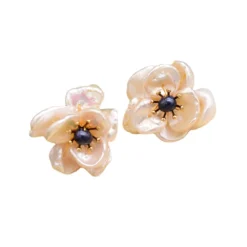 Retro Flower Pearl Plating Inlay Pearl Ear Studs 1 Pair -Deals Glis Jewel Store 1608723737643978752