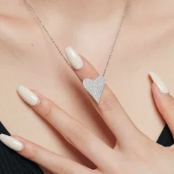 Fashion Heart Shape Silver Plating Inlay Zircon Necklace 1 Piece -Deals Glis Jewel Store 1611287634183852032