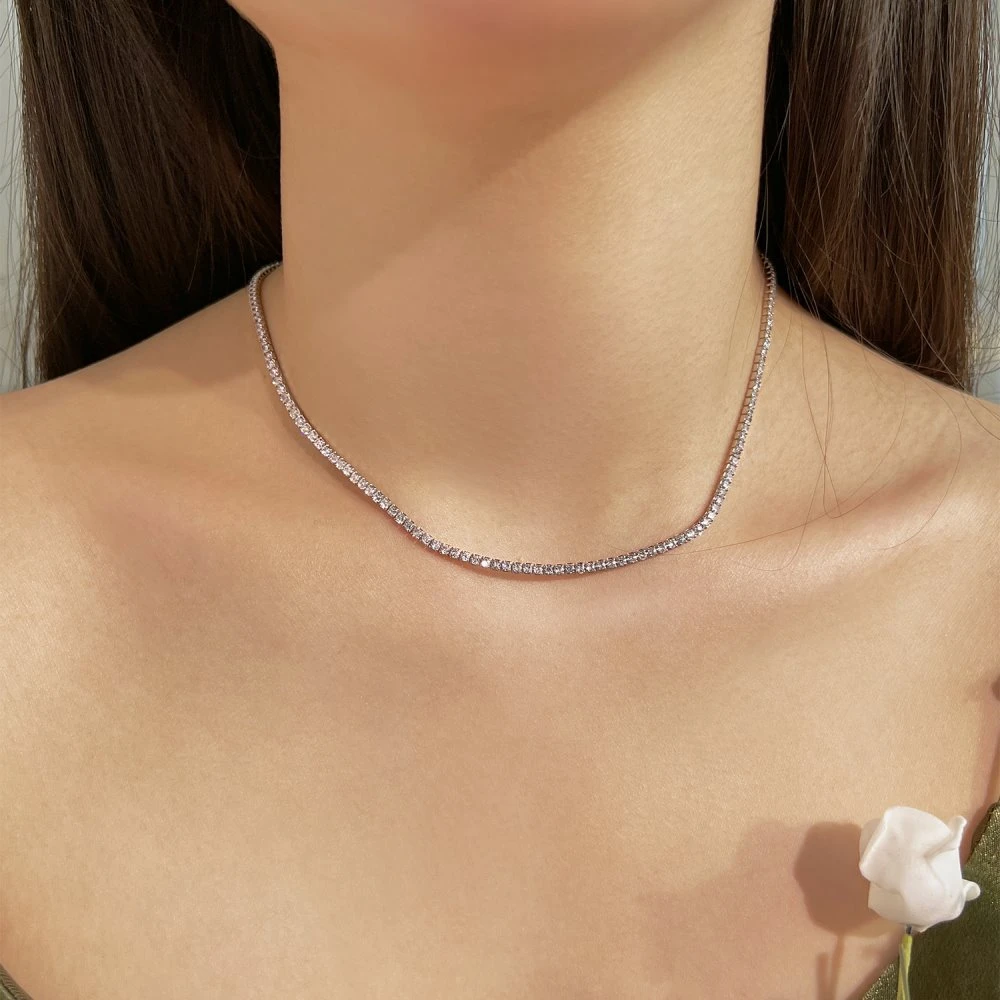 Simple Style Solid Color Sterling Silver Inlay Zircon Necklace 1 Piece 1 Simple Style Solid Color Sterling Silver Inlay Zircon Necklace 1 Piece