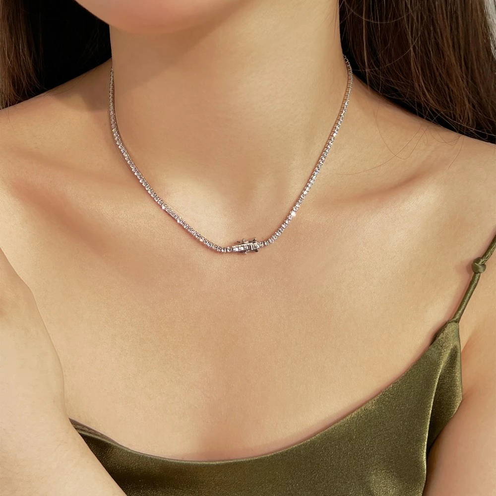 Simple Style Solid Color Sterling Silver Inlay Zircon Necklace 1 Piece 3 Simple Style Solid Color Sterling Silver Inlay Zircon Necklace 1 Piece - Image 3